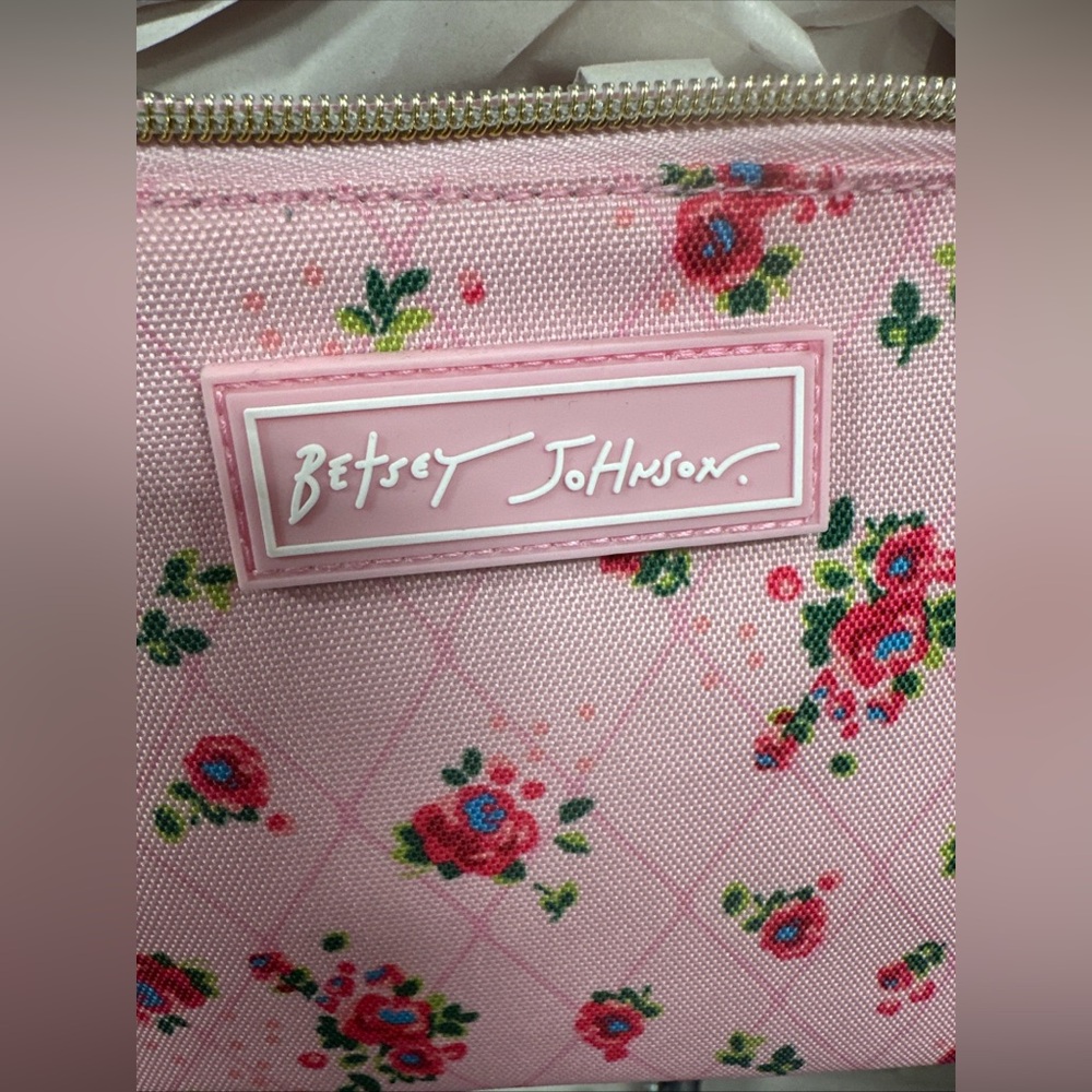 Betsey Johnson Pink and Red Floral Cosmetic Case